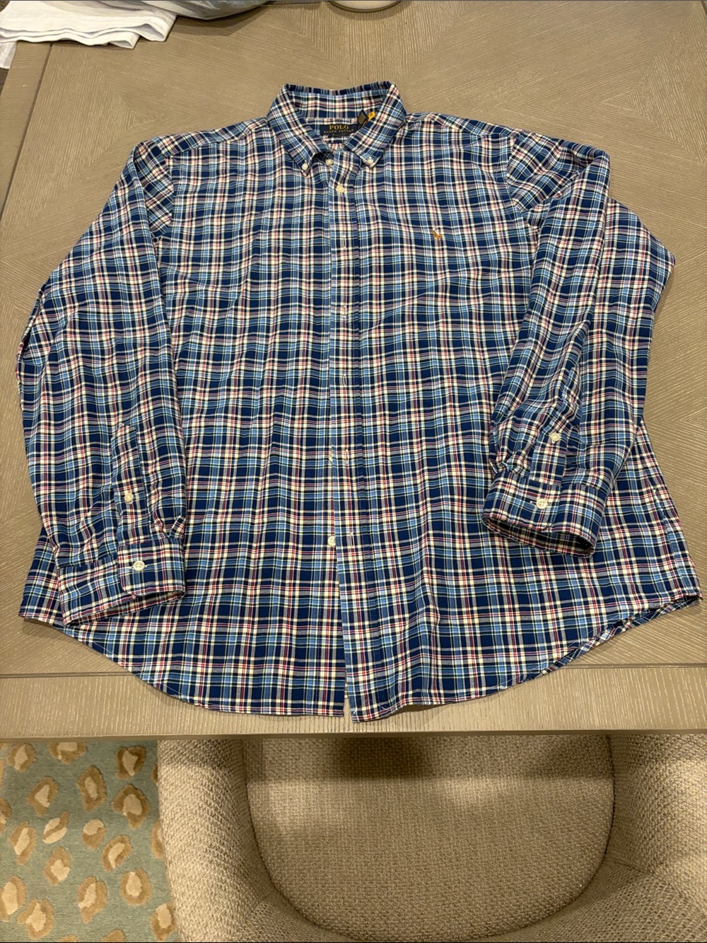 Ralph Lauren Navy, White and Red Plaid Button-Down Shirt